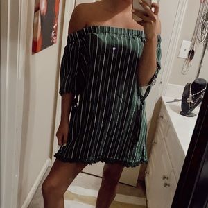 Army Green & White Off the Shoulder Dress